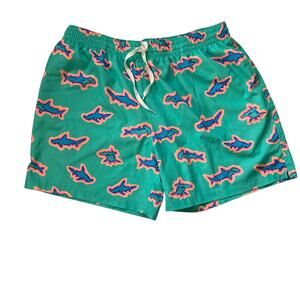 Chubbies Swim Trunks Shorts Mens 2XL Green Shark Print Mesh Lined Drawstring